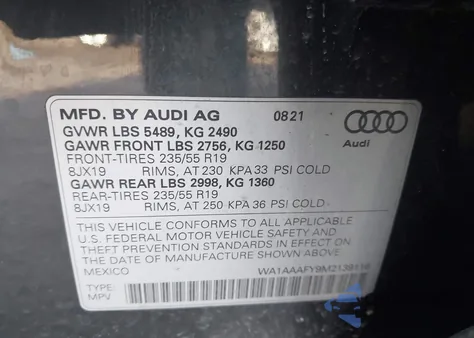 2021 Audi Q5 Premium 45 Tfsi Quattro S Tronic from USA, damaged, VIN WA1AAAFY9M2139116